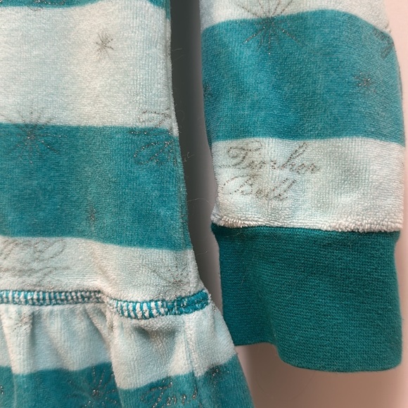 Tinkerbell dress in a cozy soft velour type fabric, long sleeve w/ blue stripes - Picture 3 of 7
